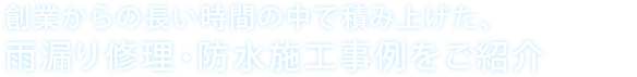 創業からの長い時間の中で積み上げた、豊富な雨漏り・防水施工事例をご紹介